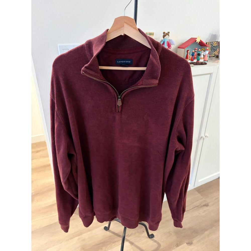 Lands' End Men's Burgundy Quarter-Zip Pullover - XL
